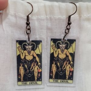 Tarot Card "The Devil" Copper Ox Resin Earrings